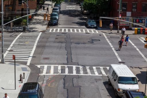 The West side street in Chelsea from the Highline Park, elevated linear park in Manhattan, New York