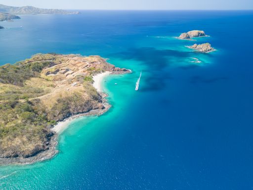 An aerial view of Calzon de Pobre and Penca beach in scenic Guanacaste, Costa Rica