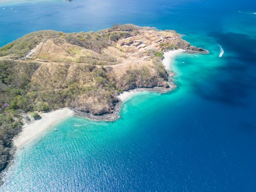 An aerial view of Calzon de Pobre and Penca beach in scenic Guanacaste, Costa Rica