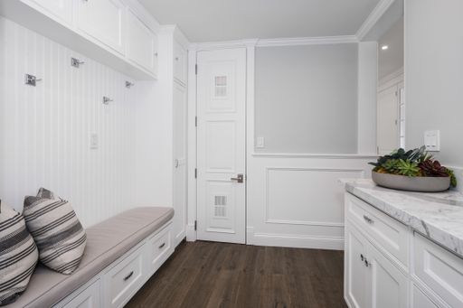 A modern white room in new construction home in Encino, California