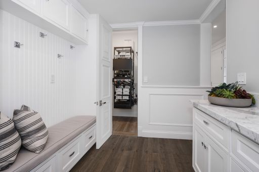 A modern white room in new construction home in Encino, California