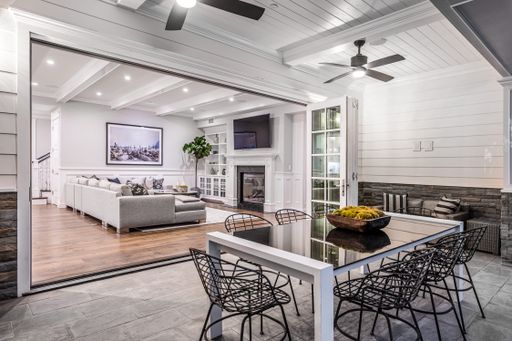 A modern dining room in a new construction home in Encino, California