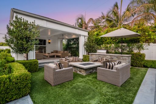 An outdoor seating area in a new construction home in Encino, California