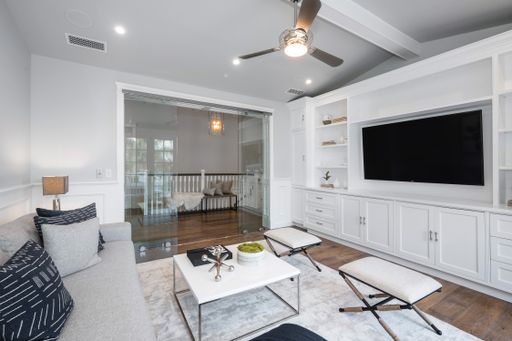 A spacious living room in a new construction home in Encino, California
