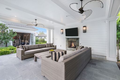 A cozy living room with sofas in a new construction home in Encino, California