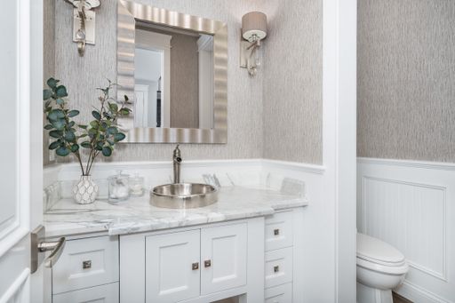 A spacious bathroom in a new construction home in Encino, California
