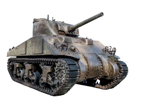American M4 Sherman tank from World War II on white background