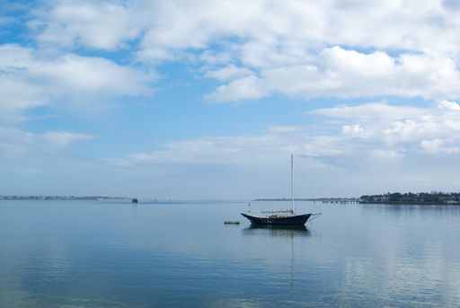 A ship on the Matanzas river surrounded by St Augustine in Florida in the USA