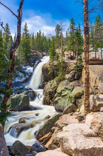 A long exposure shot of the Alberta Falls - Rocky Mountain National Park, Colorado.