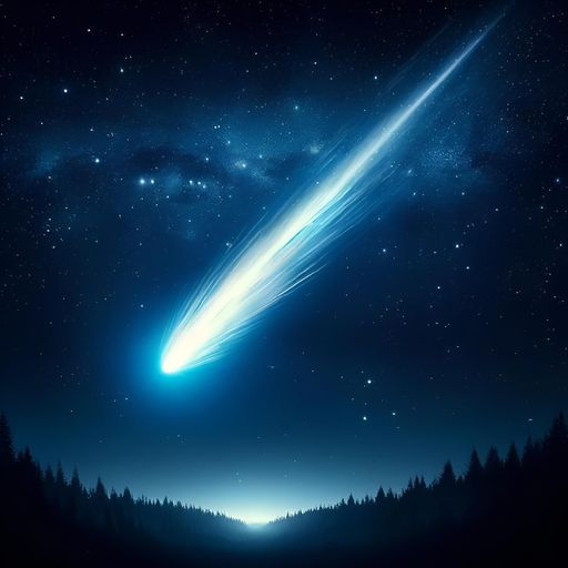 An AI illustration of a stunning comet soaring under a starry sky