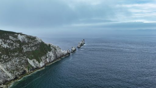 An aerial view of The Needles Isle in England.