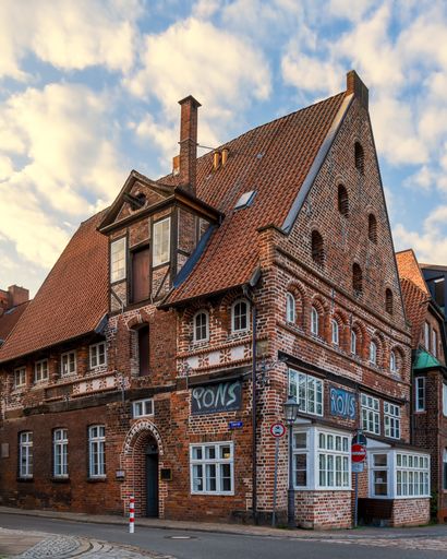 A scenic cityscape of Luneburg's historic old town in Lower Saxony, Germany