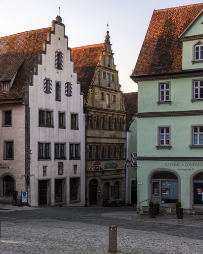The beautiful colorful buildings in a small cozy town of Rothenburg ob der Tauber in Germany