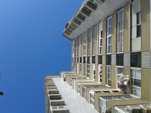 A low angle shot of a building