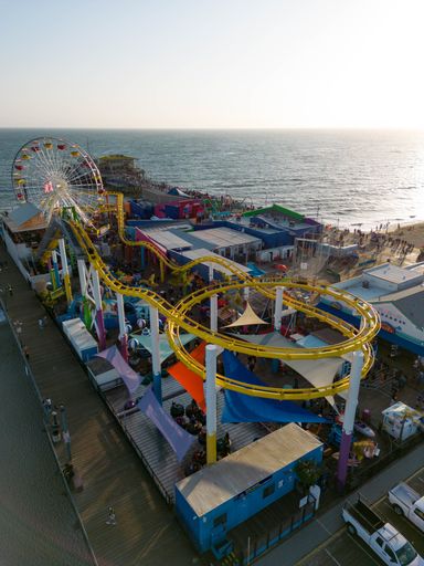 An aerial view of Santa Monica Pier, Santa Monica, CA