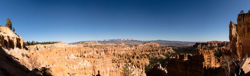A panoramic view of Bryce Canyon national park under a blue clear sky in the USA