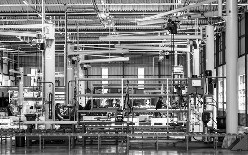 A monochrome shot of an industrial facility in Johannesburg, South Africa
