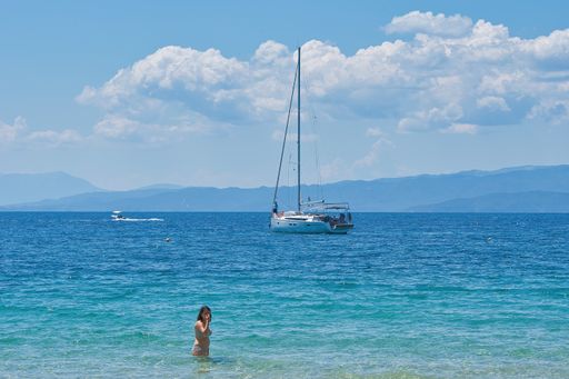 Koukounaries beach. famous sandy beach and the bay of Koukounaries a natural beauty, exotic beach , Skiathos island, Sporades, Greece 6-13-2021