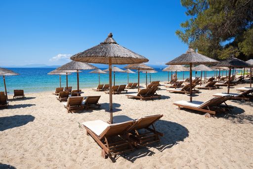 Koukounaries beach. famous sandy beach and the bay of Koukounaries a natural beauty, exotic beach , Skiathos island, Sporades, Greece