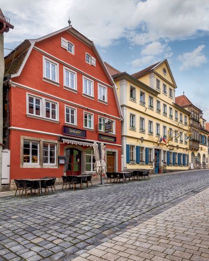 A scenic view of Plonlein in Rothenburg ob der Tauber, Bavaria, Germany.