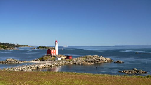 View from Fort Rodd Hill National Historic Site of the majestic Fisgard Lighthouse.