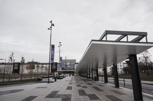 A footpath leading to the Posnania shopping mall building