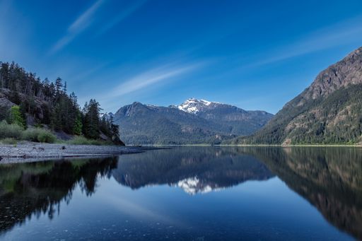 A scenic view of Buttle Lake in beautiful Strathcona Provincial Park on Vancouver Island, Canada BC
