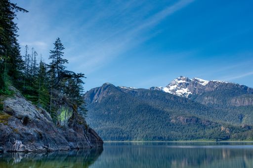 A scenic view of Buttle Lake in beautiful Strathcona Provincial Park on Vancouver Island, Canada BC