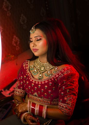 An Indian bride traditional dress on her wedding day