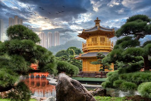 A beautiful view of the Nan Lian Garden Ha on a cloudy day in Hong Kong