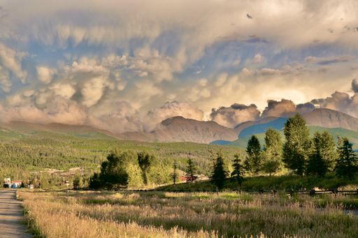 A scenic mountain landscape with road and grass in Colorado