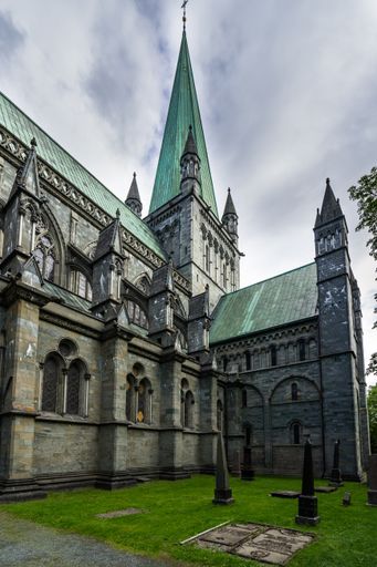 A vertical shot of Nidaros Cathedral in Trondheim, Norway