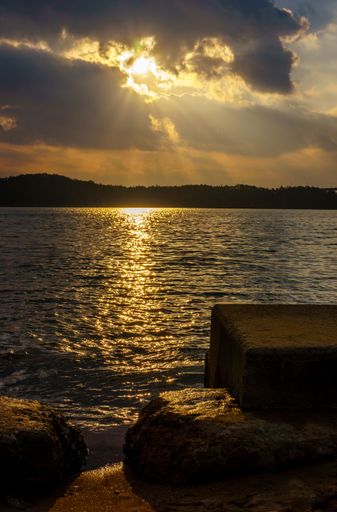 A vertical shot of a magnificent and stunning sunset view in Mokpo Beach, South Korea
