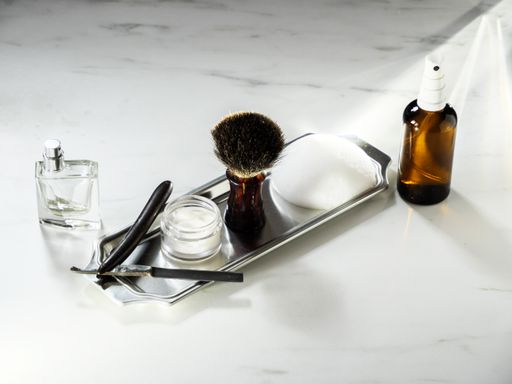 Men face care accessories ona  marble background