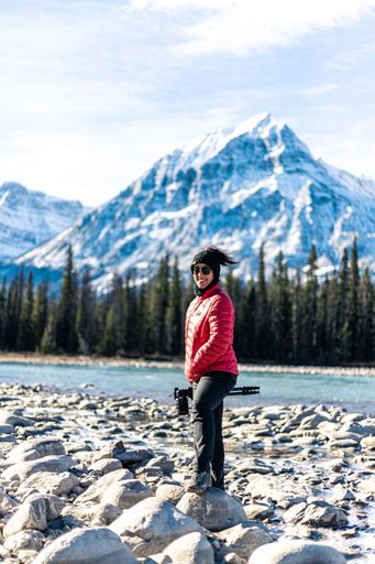 A female photographer in Banff National Park, Jasper, Lake Louise, Canada