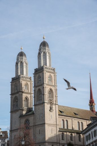 The Grossmunster church against the sky in Zurich, Switzerland