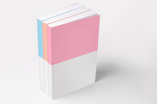 Three books with blank covers on white background, editable mock-up series template