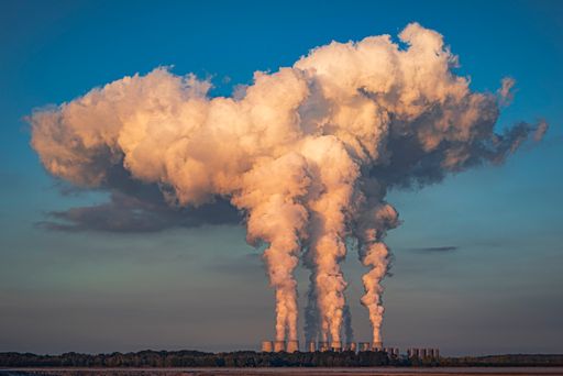 Lignite power plant with large cloud of smoke
