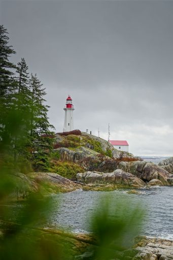 A lighthouse on a rocky coast in West Vancouver