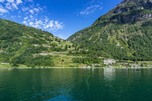 The Eagle Road from Geiranger to Eidsdal with a panorama of Geirangerfjord Sunnmore More og Romsdal Norway