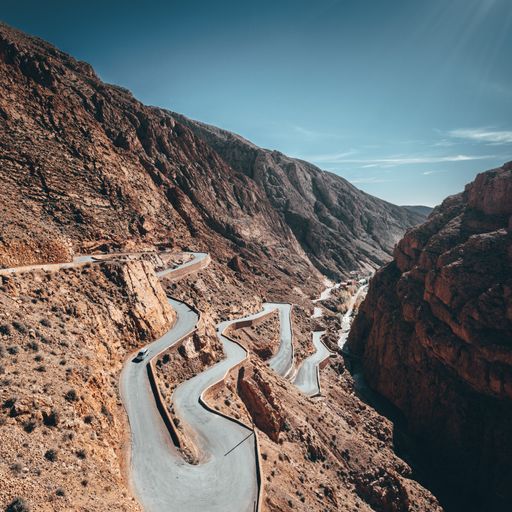 A vertical shot of the road in Dades Gorges mountains in Morocco during daylight