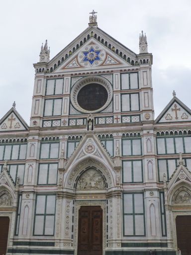 A vertical low angle shot of Basilica of Santa Croce in Florence Italy