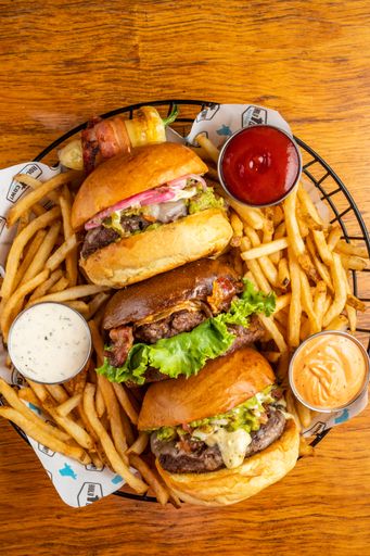 A close up shot of fresh burgers