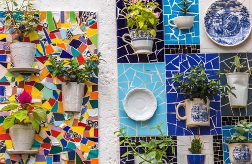 A colorful shot of a vertical mosaic garden