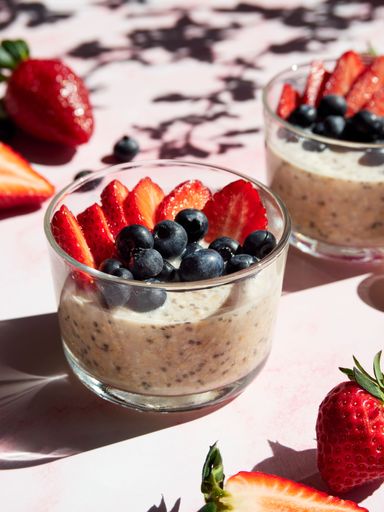 Healthy protein chia and oats cream with fruits