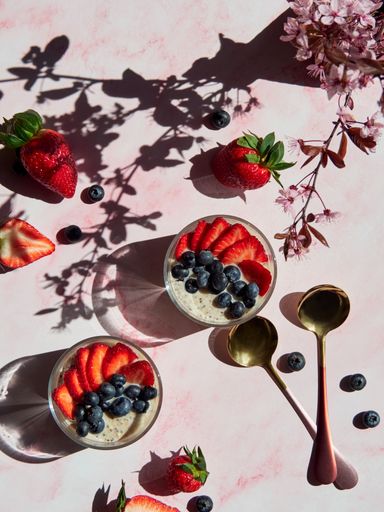 Healthy protein chia and oats cream with fruits