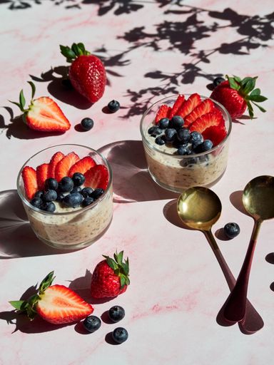Healthy protein chia and oats cream with fruits