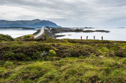 A view of the Atlantic Road and the iconic Storseisundet Bridge, More og Romsdal, Norway