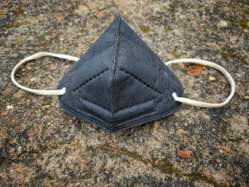 A high angle shot of a mask for prevention of covid on the ground