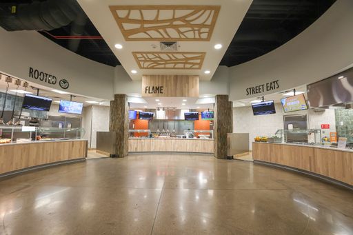 The Downunder Cafe interior at the University of Nevada, Reno dorms is a modern and healthy dining facility for college students